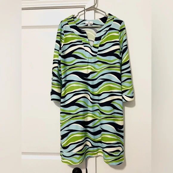 Jude Connally Megan Dress Jude Cloth in Blue and Green Wave - Picture 2 of 7